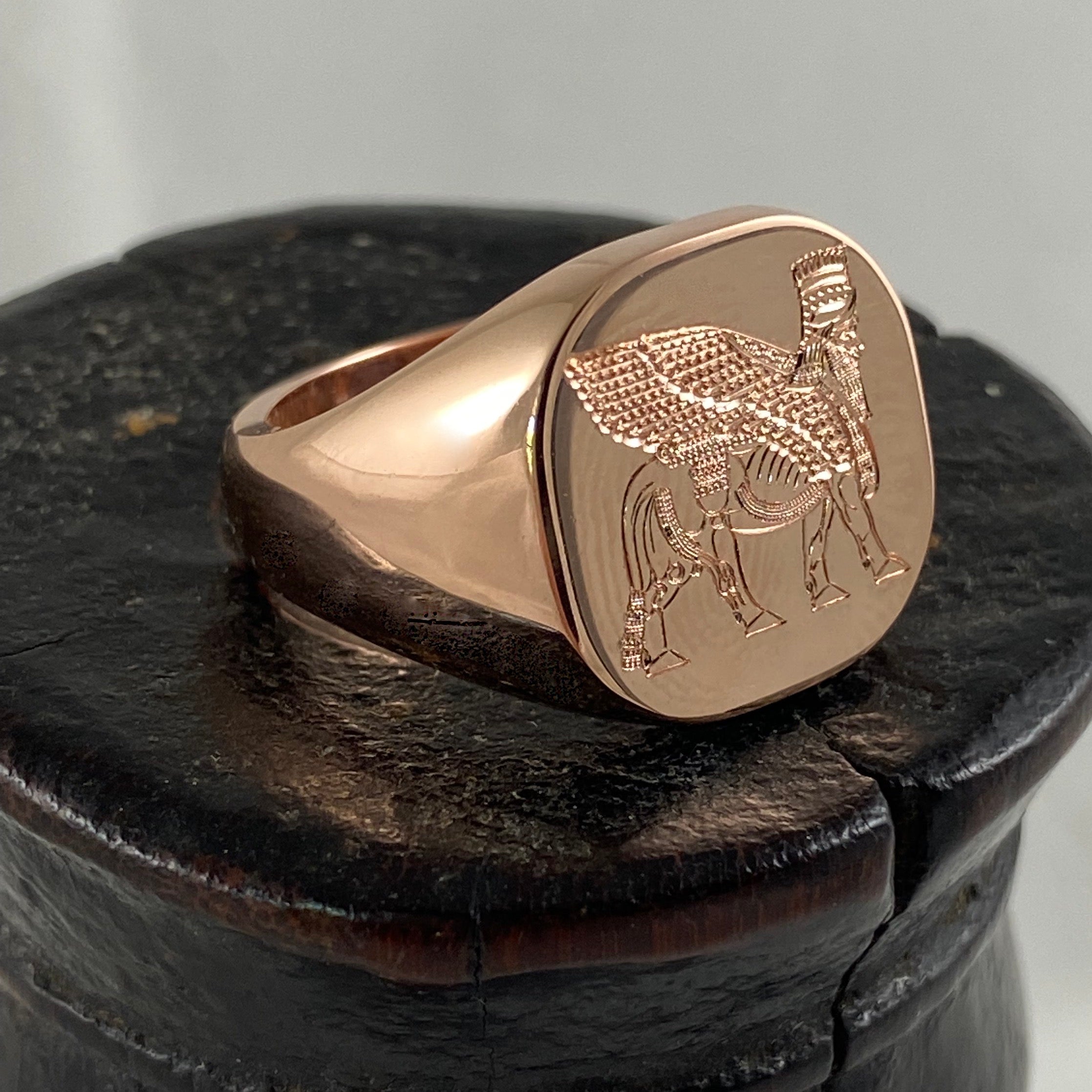 Your Design Signet Ring  16mm x 14mm Cushion  -  9 Cara Rose Gold Signet Ring