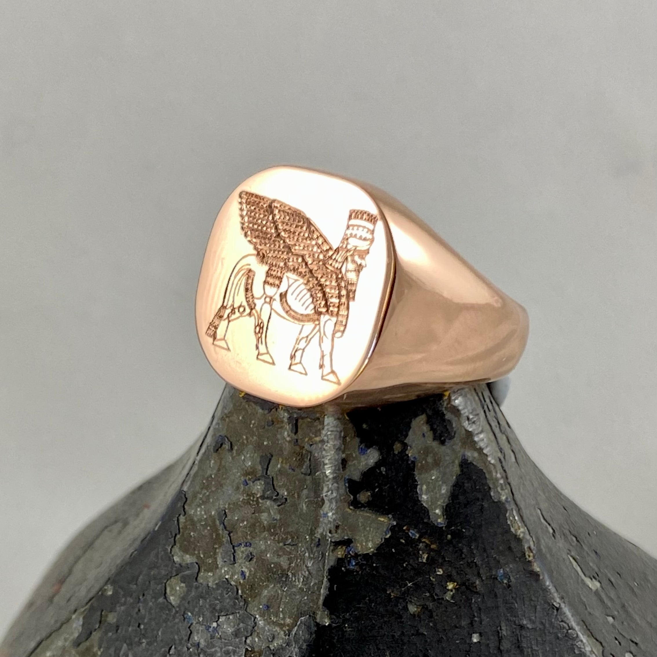 Your Design Signet Ring  16mm x 14mm Cushion  -  9 Cara Rose Gold Signet Ring