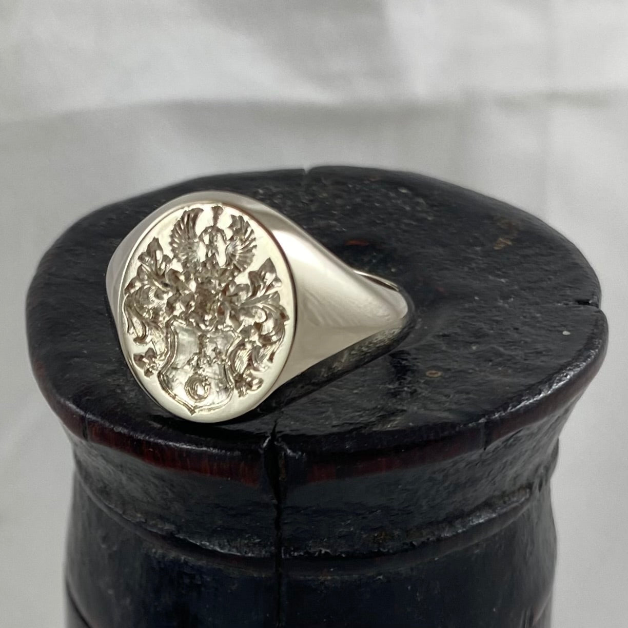 Family Coat of Arms Surface Engraved 13mm x 11mm  -  9 Carat White Gold Signet Ring