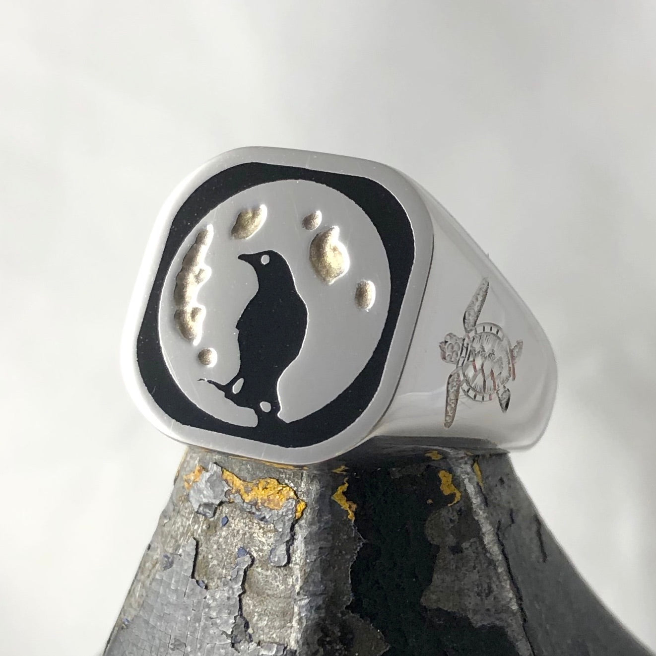 CAD Design Sterling Silver Signet Ring With Enamel