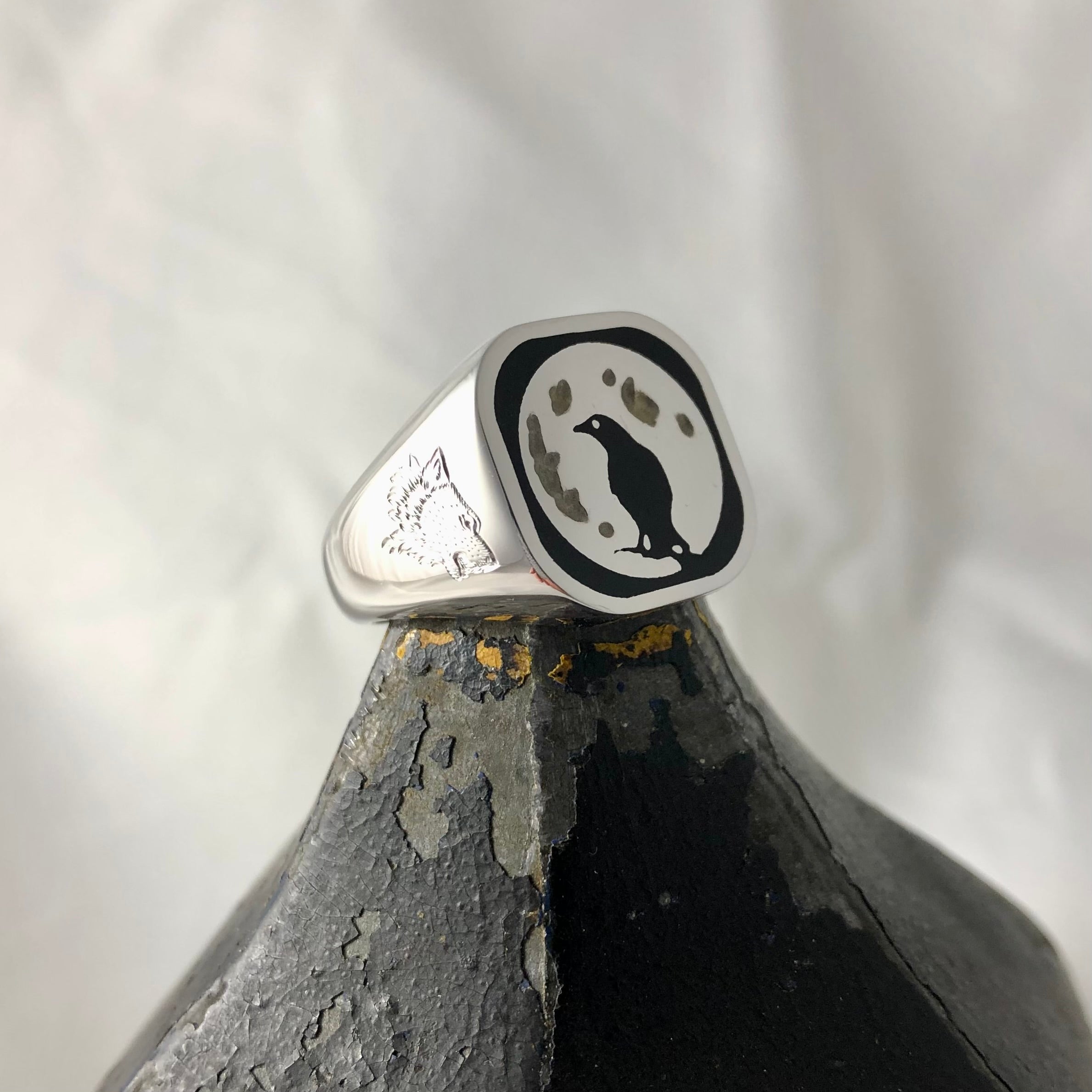 CAD Design Sterling Silver Signet Ring With Enamel