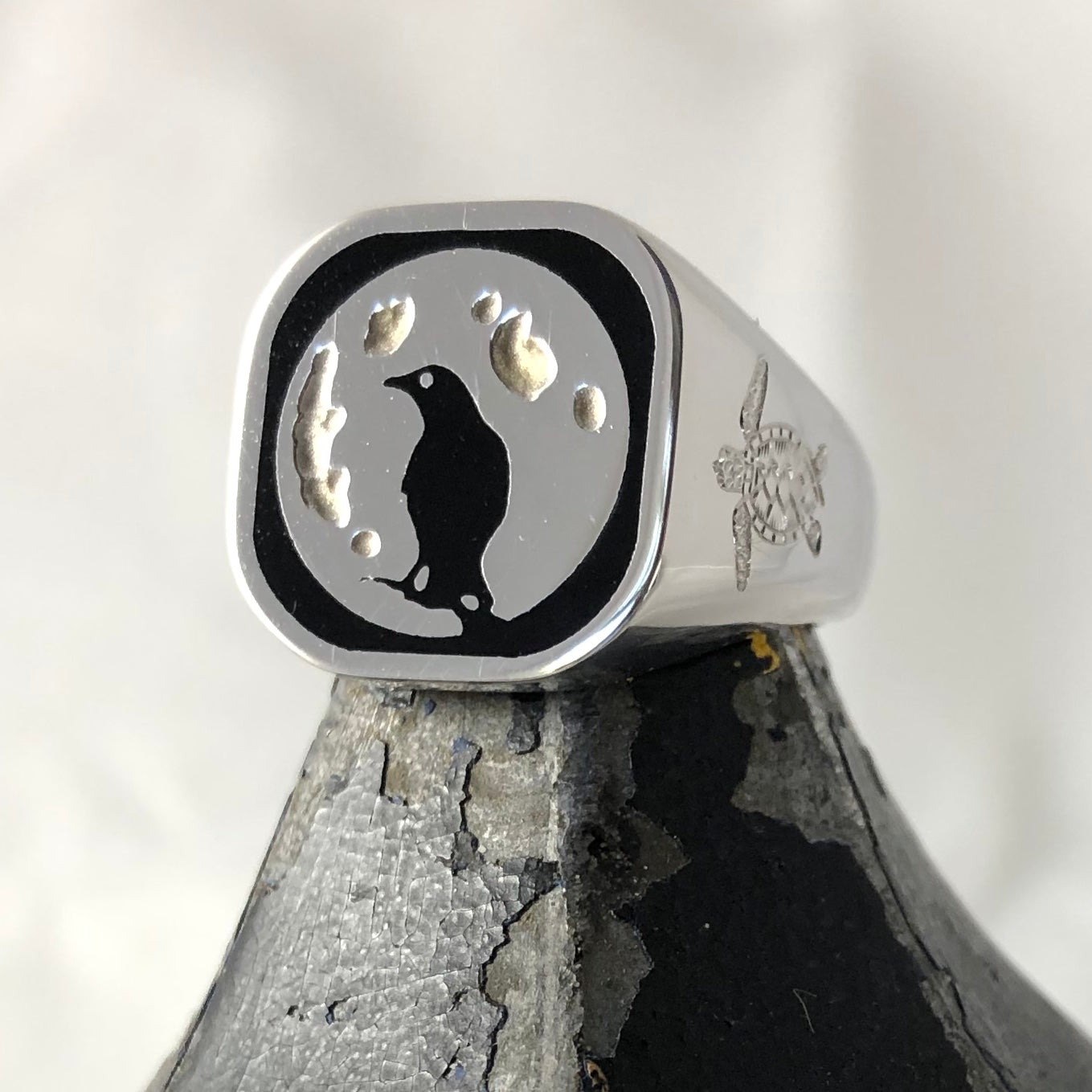 CAD Design Sterling Silver Signet Ring With Enamel