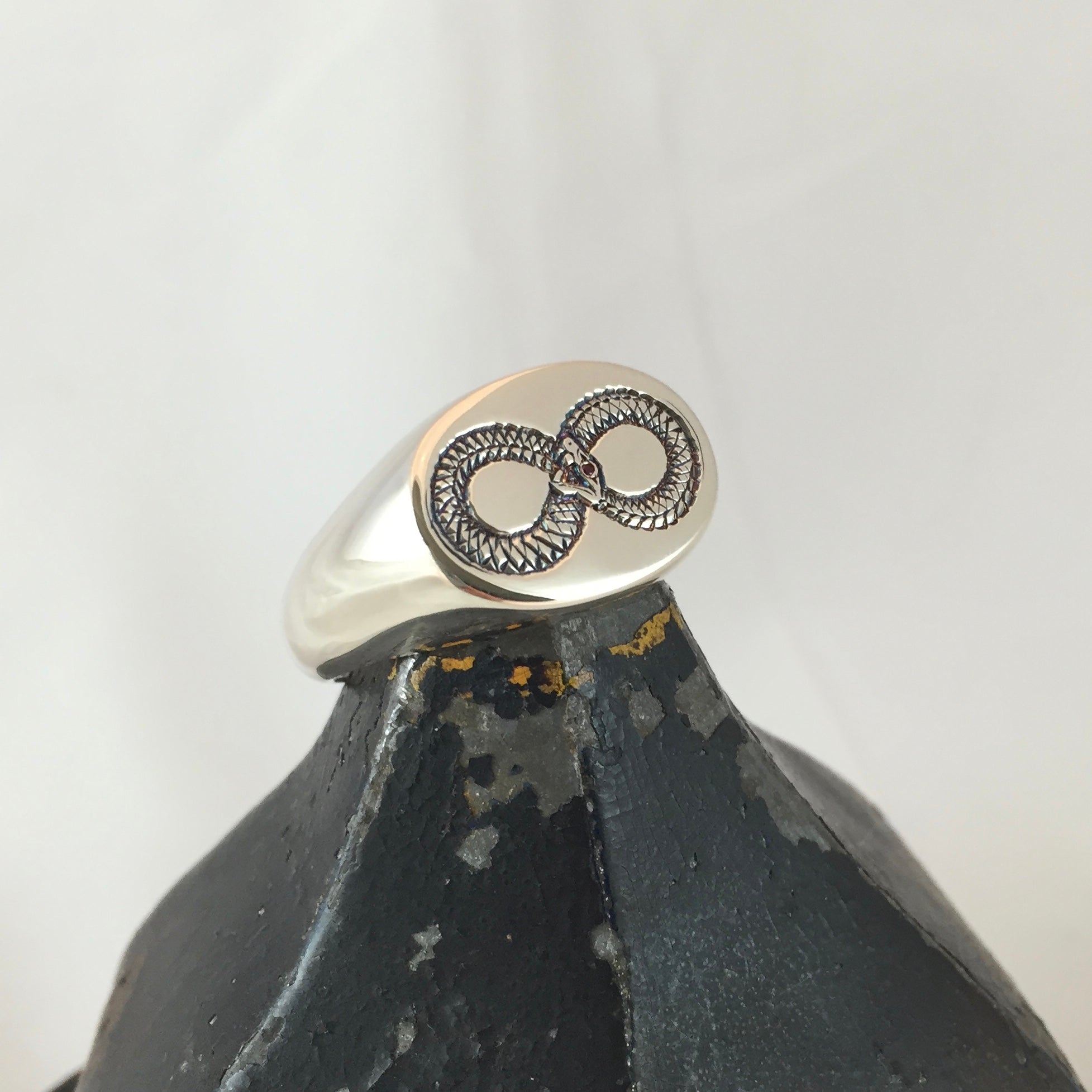 Totem Engraved 16mm x 13mm  -  9 Carat White Gold Signet Ring