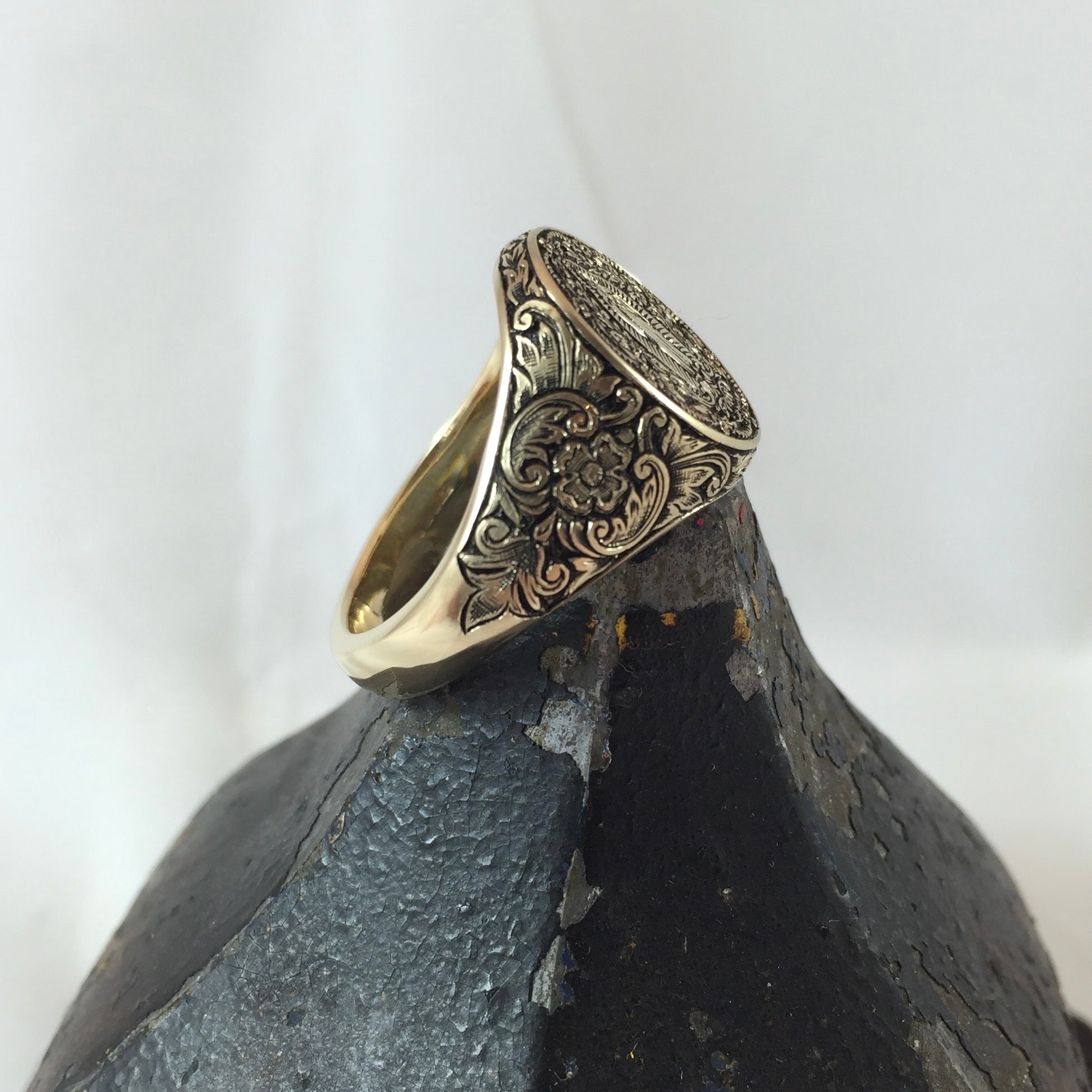 Deep Engraved 16mm x 13mm  -  9 Carat Yellow Gold Signet Ring