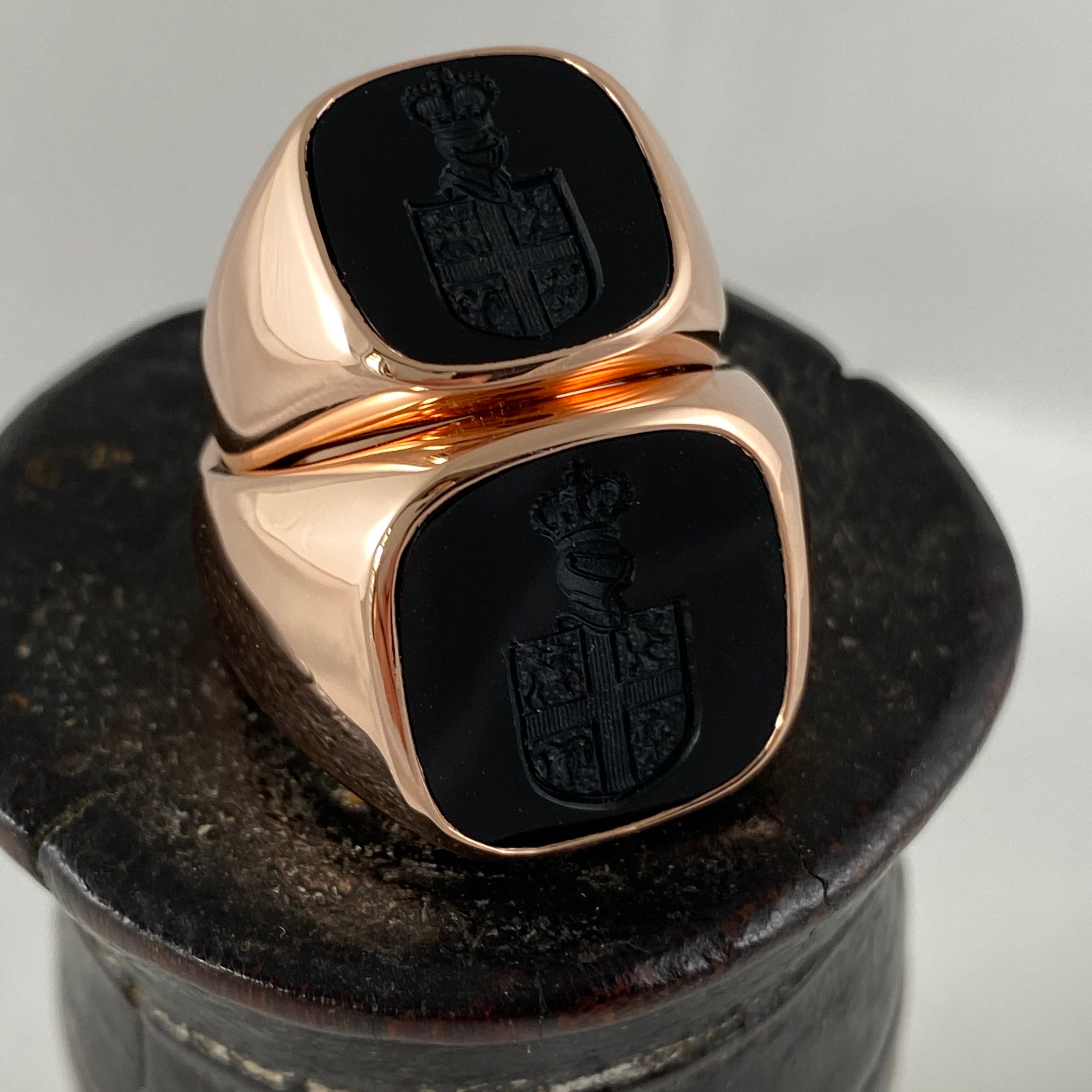 Seal Engraved Bloodstone Custom Made 13mm x 13mm  -  9 Carat Rose Gold Signet Ring