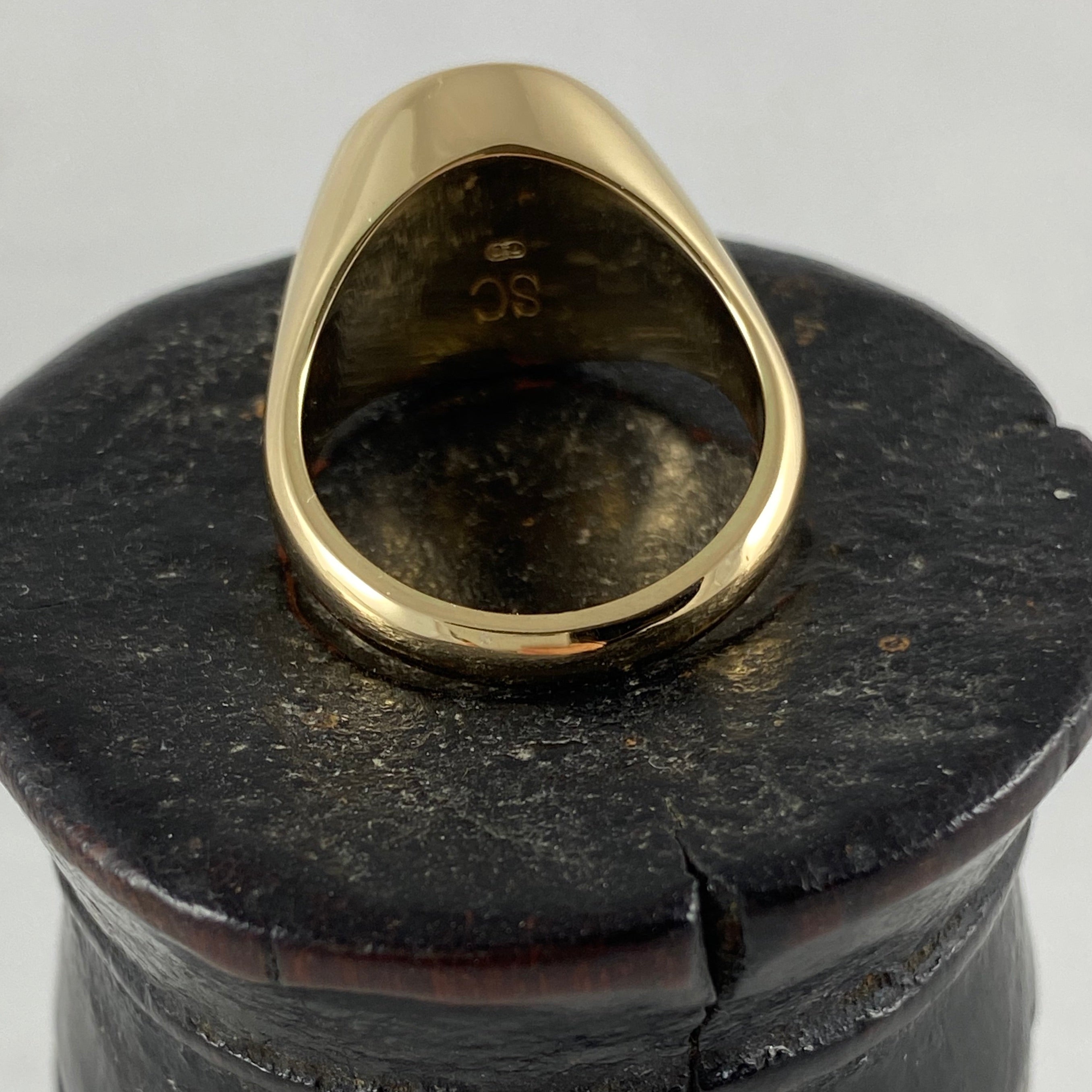 Seal Engraved Onyx Custom Made 14mm x 12mm  -  9 Carat Yellow Gold Signet Ring