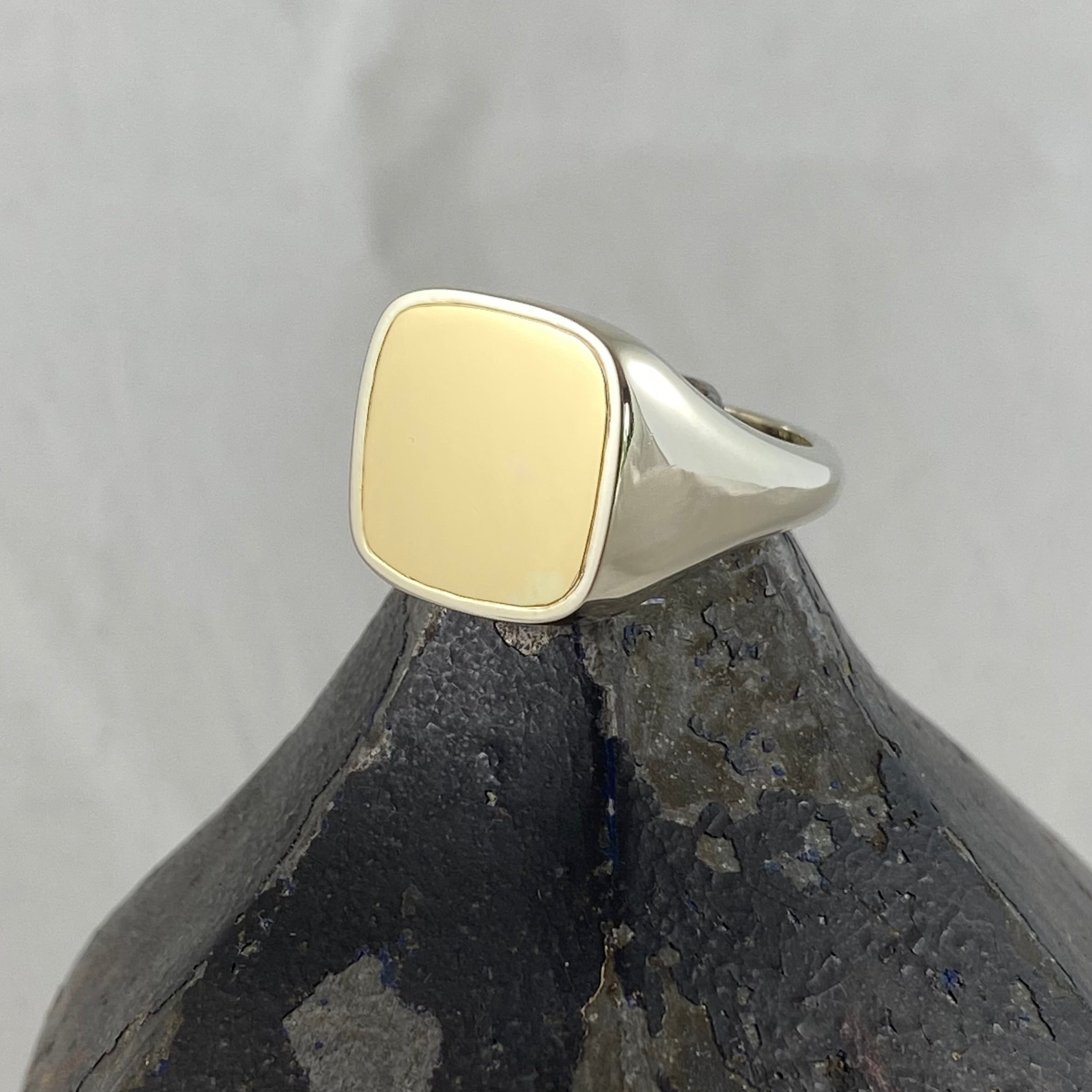 Two Tone Cushion Shape SIGNET RING