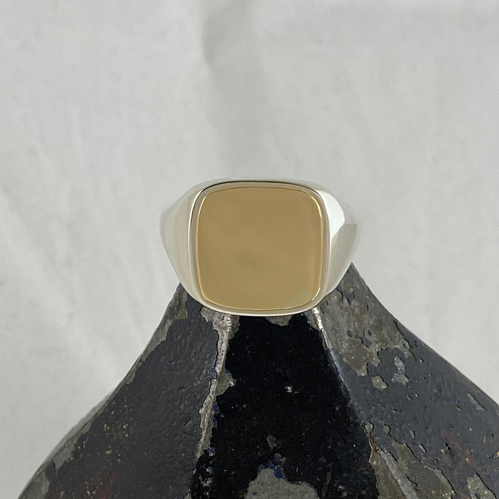 Two Tone Cushion Shape SIGNET RING