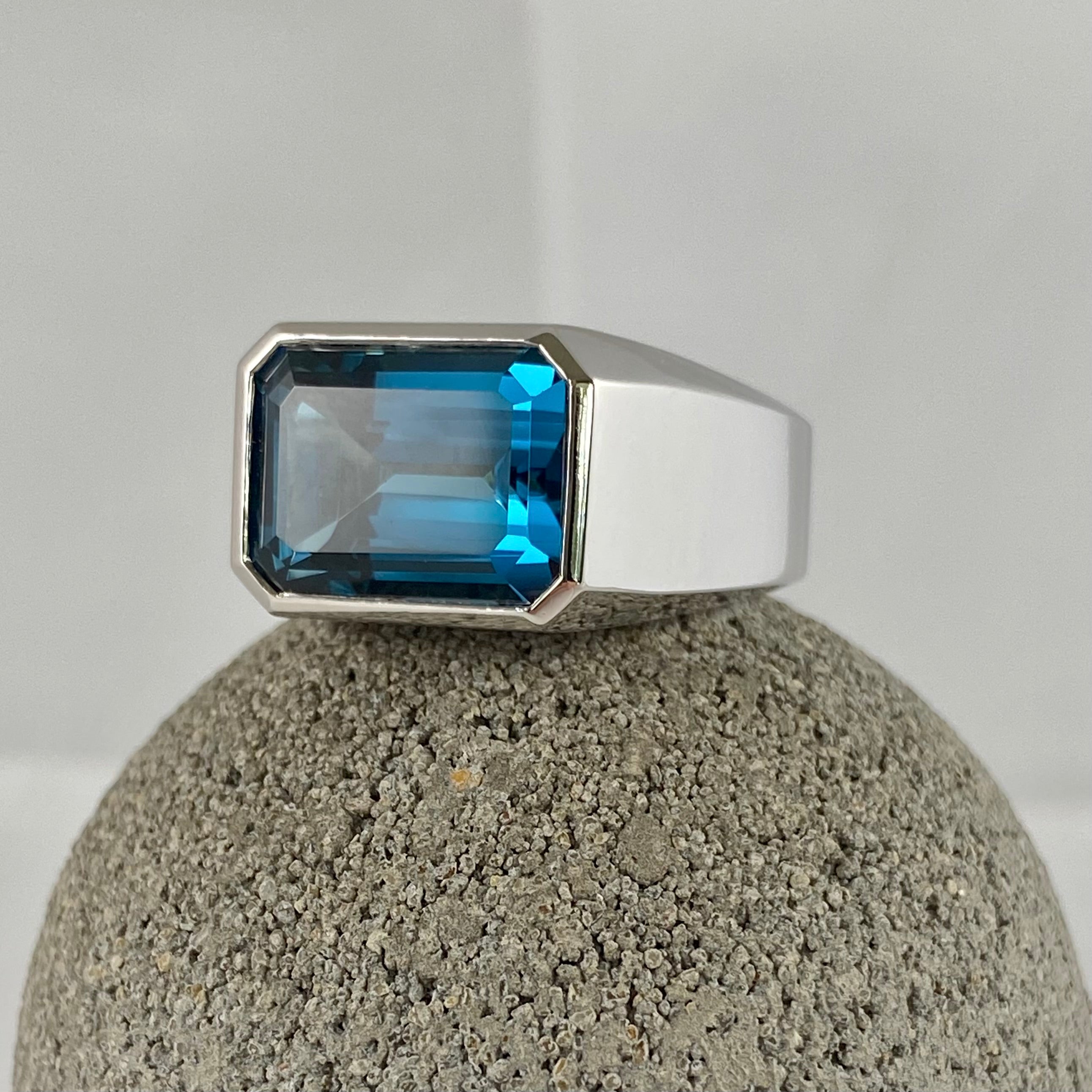 White Gold and Topaz Custom Made 16mm x 13mm  -  9 Carat White Gold Palladium Signet Ring