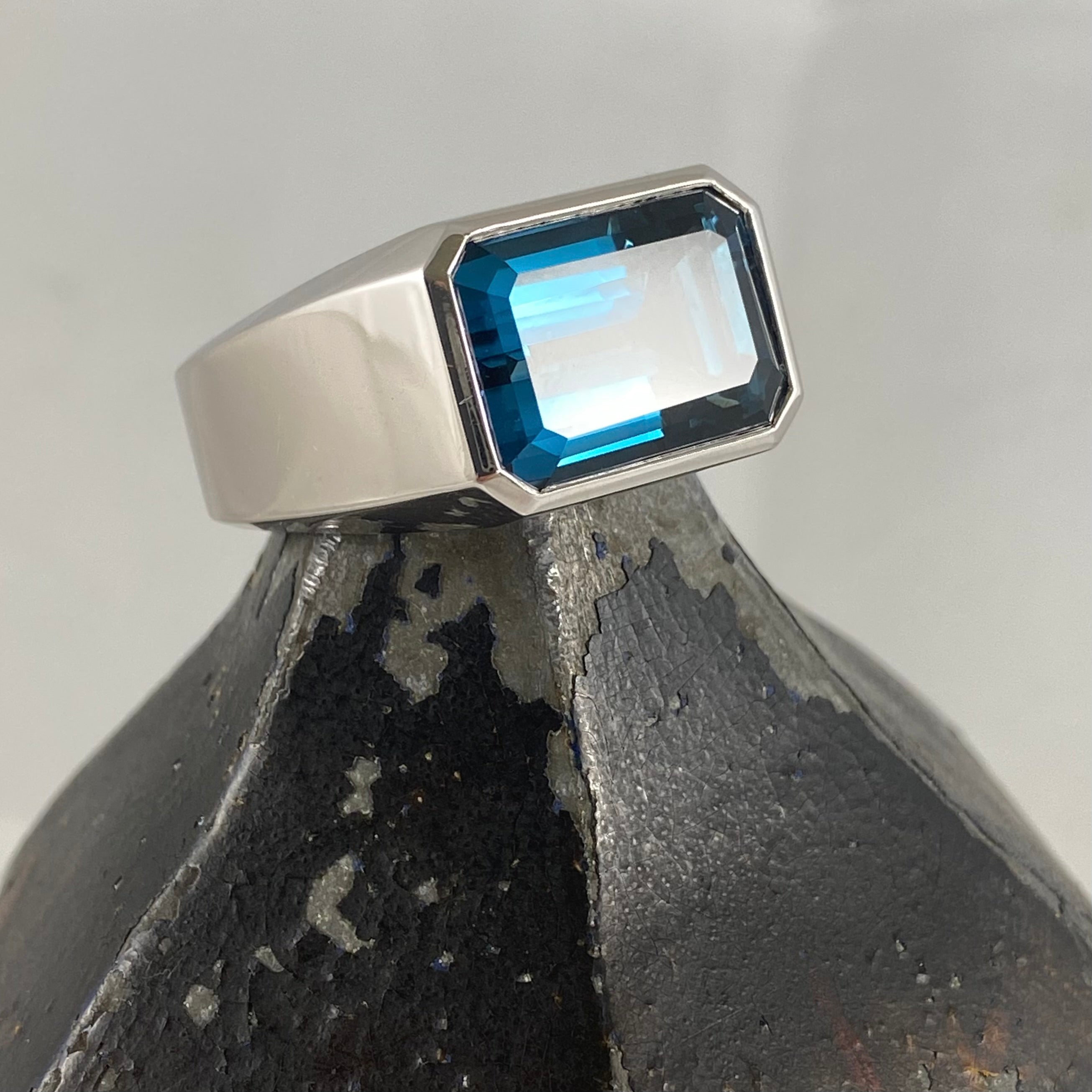 White Gold and Topaz Custom Made 16mm x 13mm  -  9 Carat White Gold Palladium Signet Ring