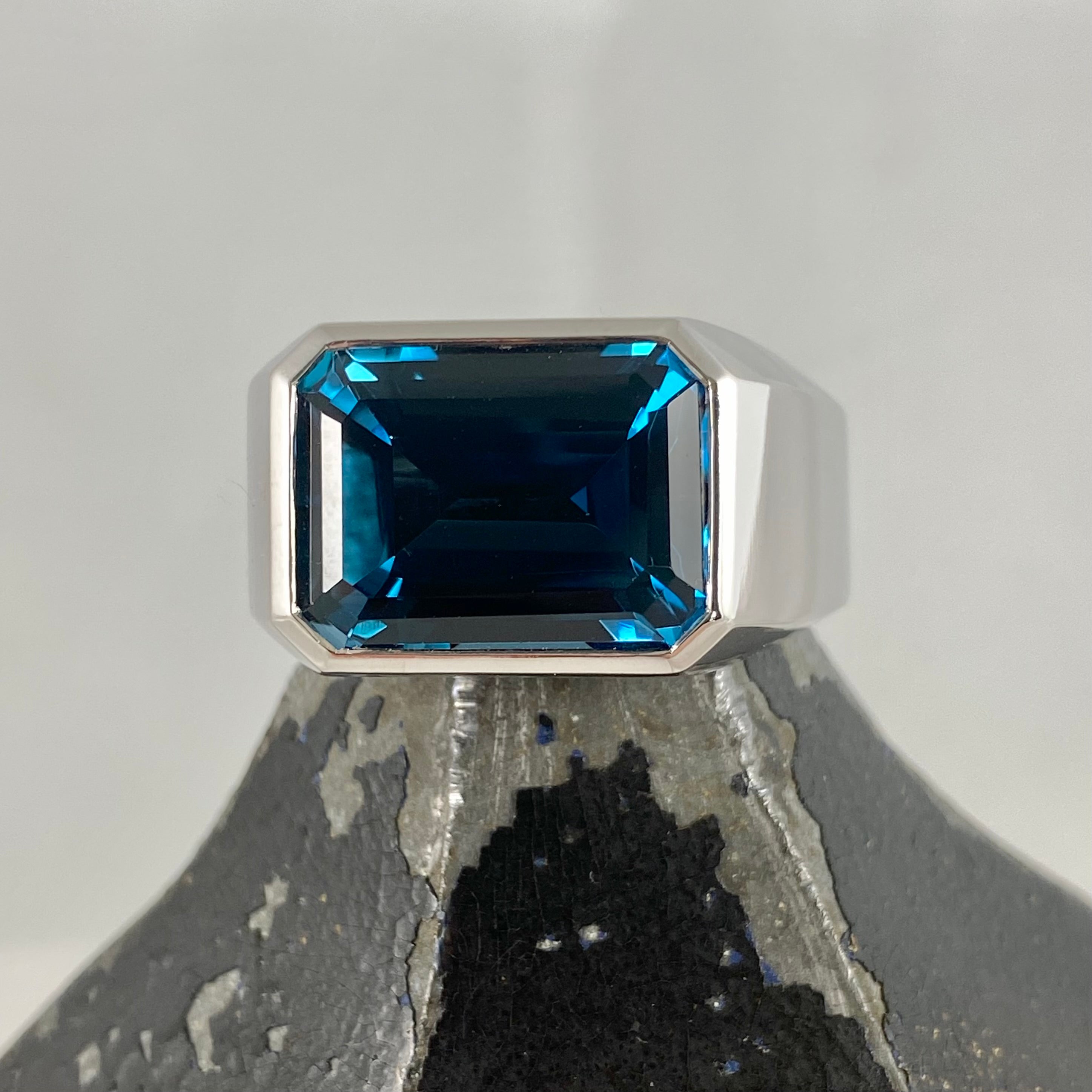 White Gold and Topaz Custom Made 16mm x 13mm  -  9 Carat White Gold Palladium Signet Ring