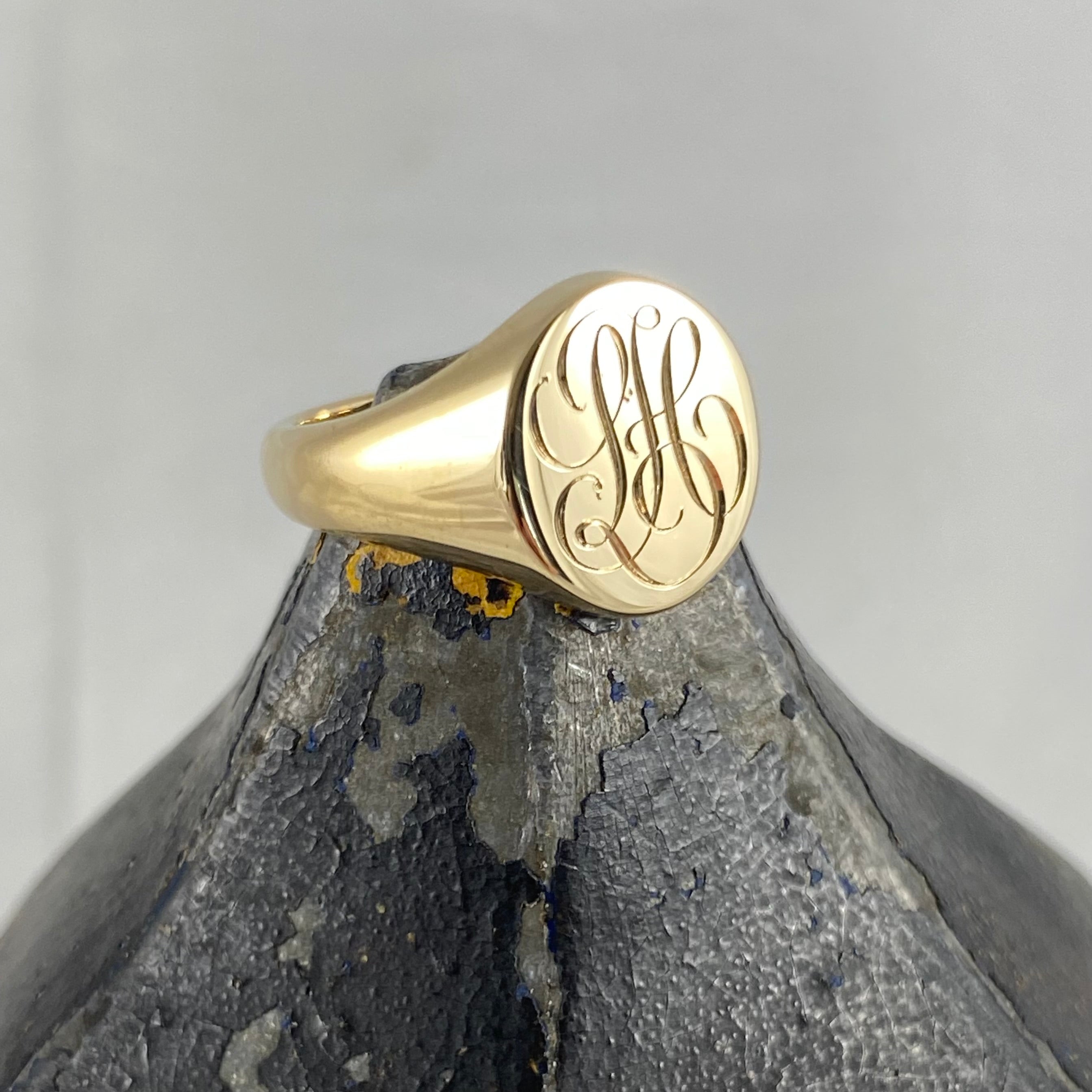 3 Initial's Engraved  13mm x 11mm  -  18 Carat Yellow Gold Signet Ring