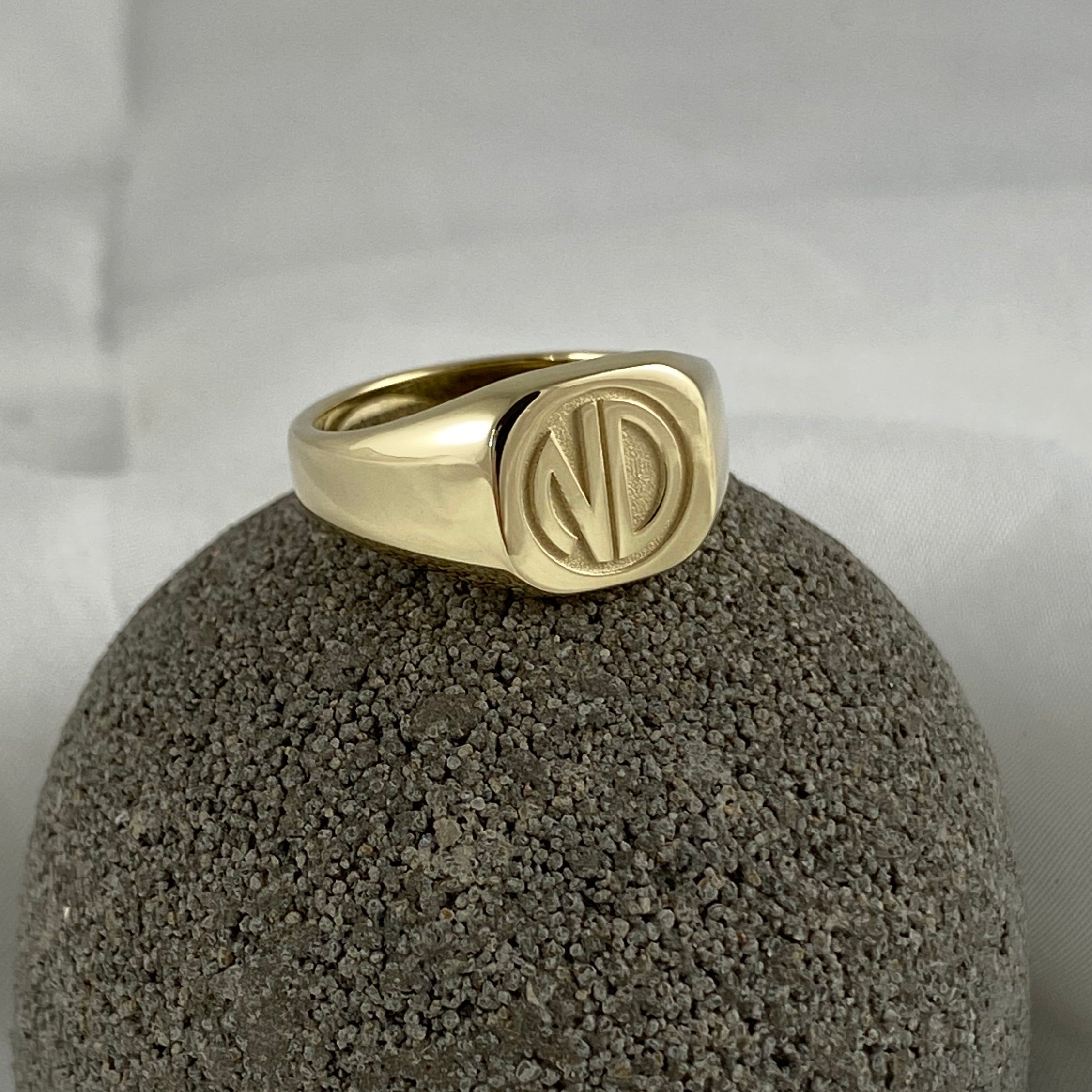 2 Initials Monogram Design 14mm Round  -  9 Carat Yellow Gold Signet Ring