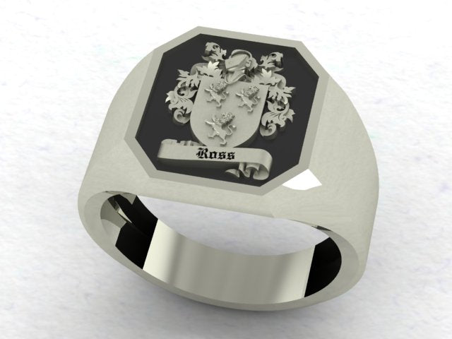 Family Coat of Arms CAD Crafted 16mm x 14mm  -  9 Carat White Gold Palladium