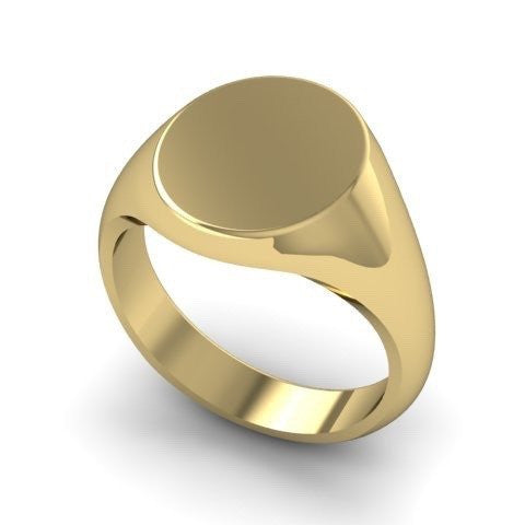 3 Initials Engraved  11mm x 9mm Oval  -  9 Carat Yellow Gold Signet Ring