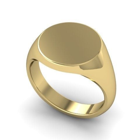 2 Initials Engraved  13mm Round  -  18 Carat Yellow Gold Signet Ring