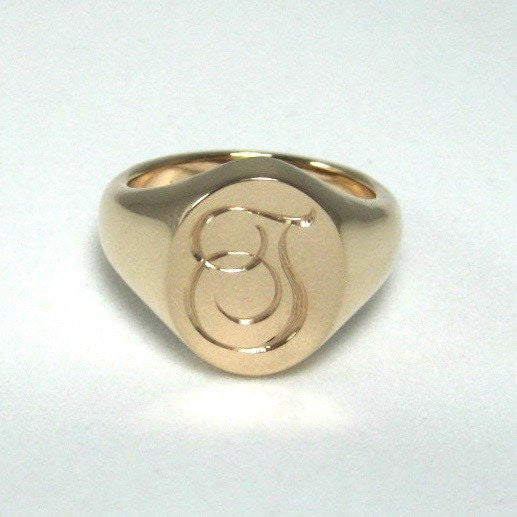 1 Initial Engraved  11mm x 9mm  -  9 Carat Yellow Gold Signet Ring