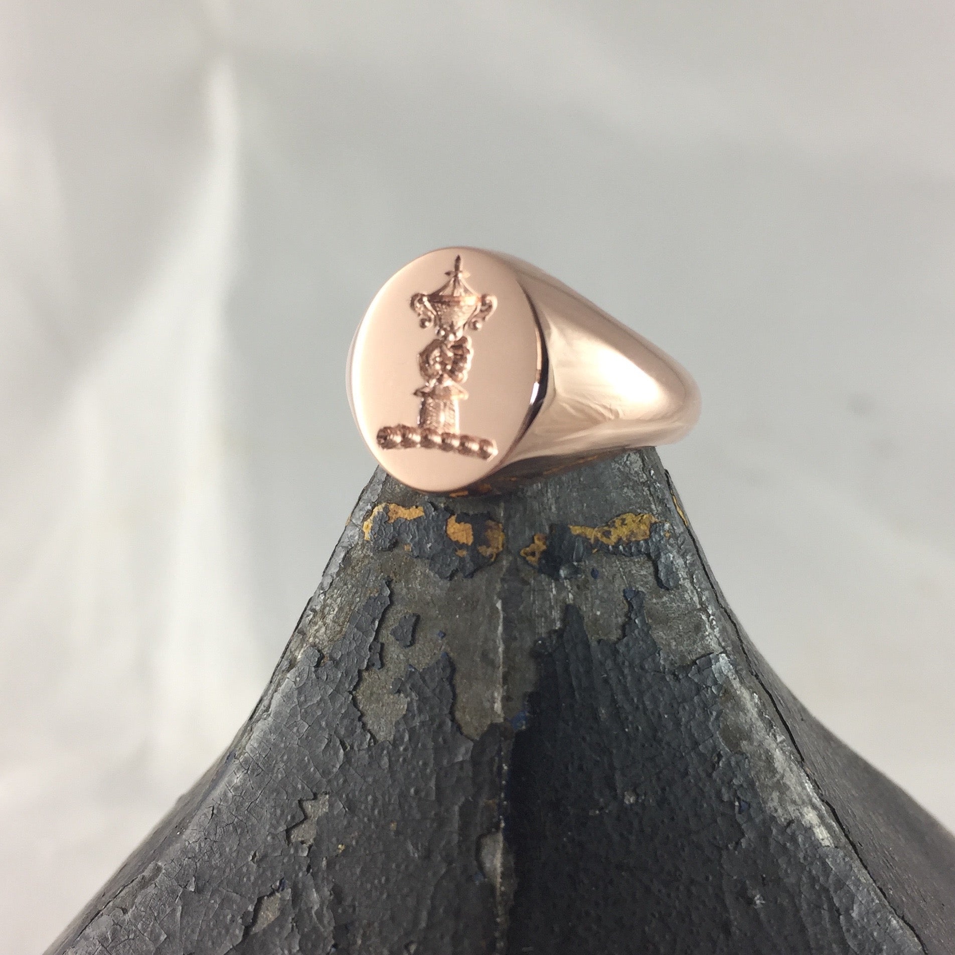 Family Crest Seal Engraved 11mm x 9mm  -  9 Carat Rose Gold Signet Ring