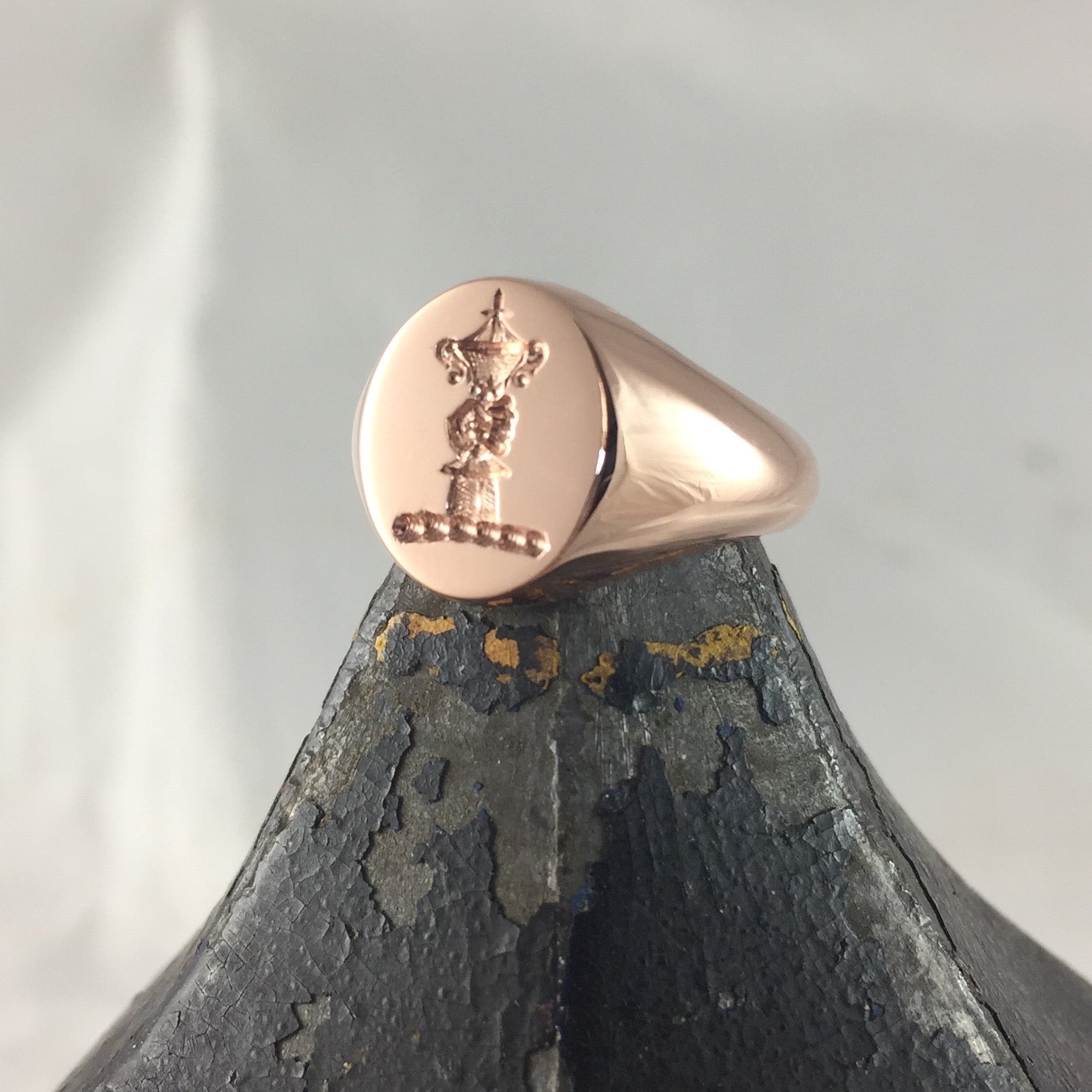 Family Crest Seal Engraved 11mm x 9mm  -  9 Carat Rose Gold Signet Ring