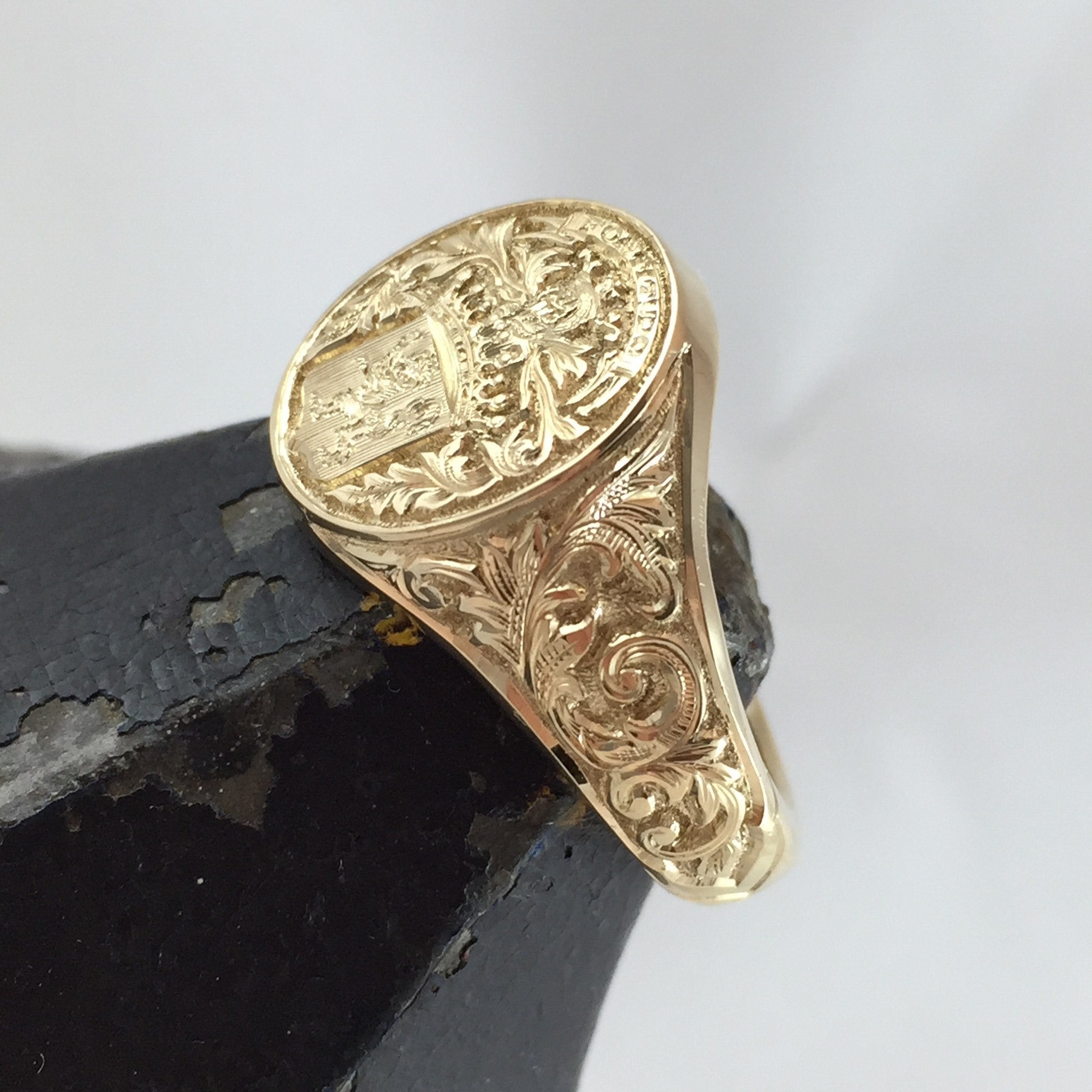 Deep Engraved -  9 Carat Yellow Gold Signet Ring