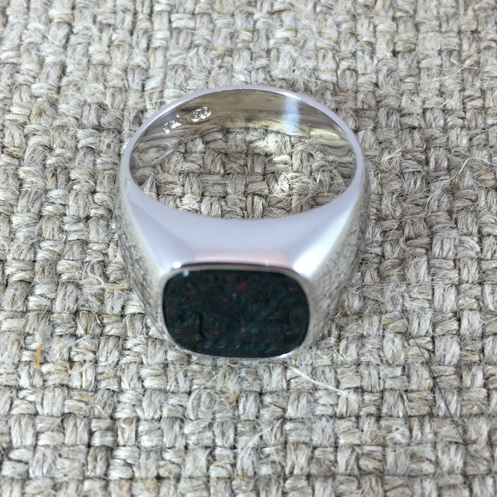 Seal Engraved Bloodstone Custom Made 12mm x 11mm  -  9 Carat White Gold Signet Ring