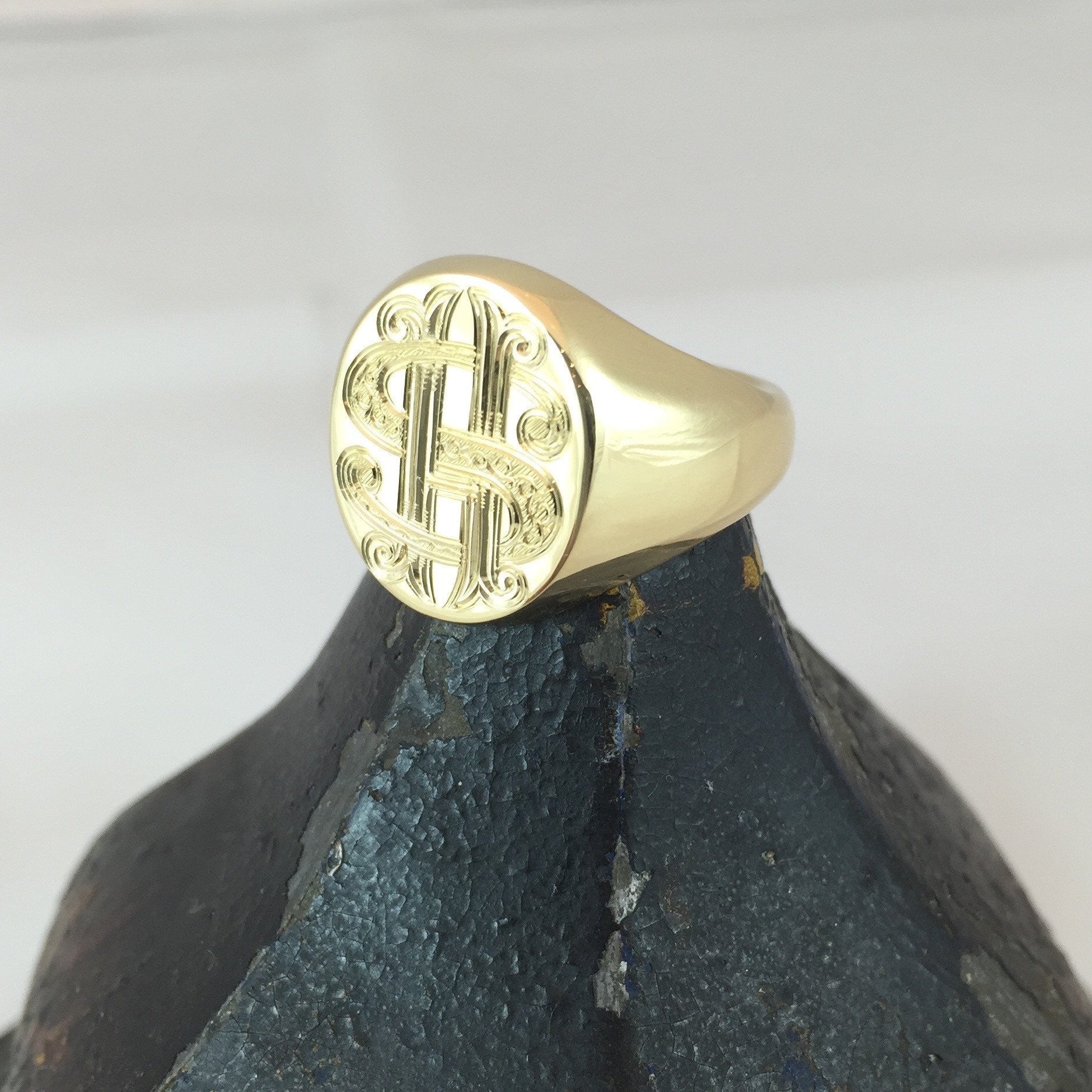 1-3 Initials Engraved  16mm x 13mm  -   9 Carat Yellow Gold Signet Ring