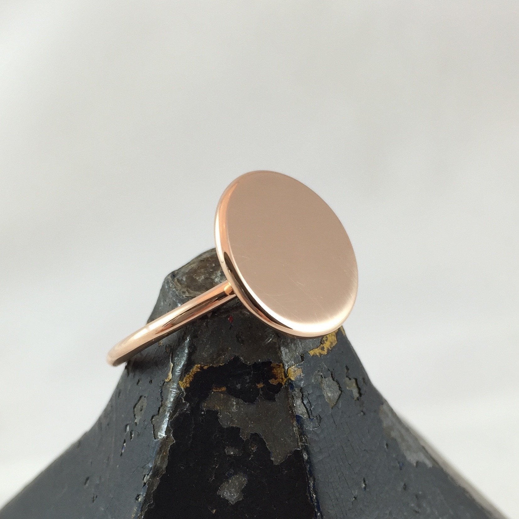 Round 15mm  -  9 Carat Rose Gold Signet Ring