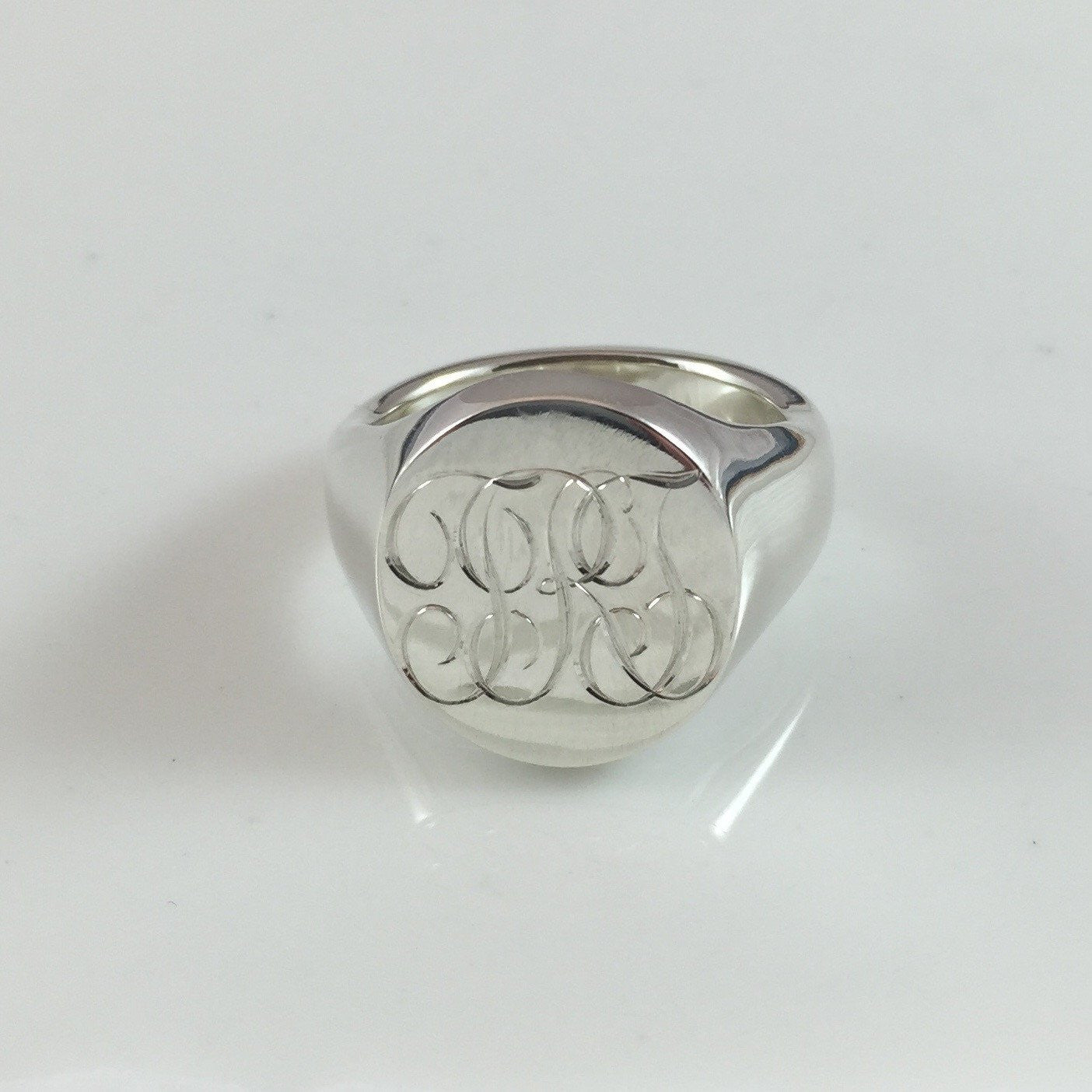 3 Initials Engraved  20mm x 16mm  -  Sterling Silver Signet Ring