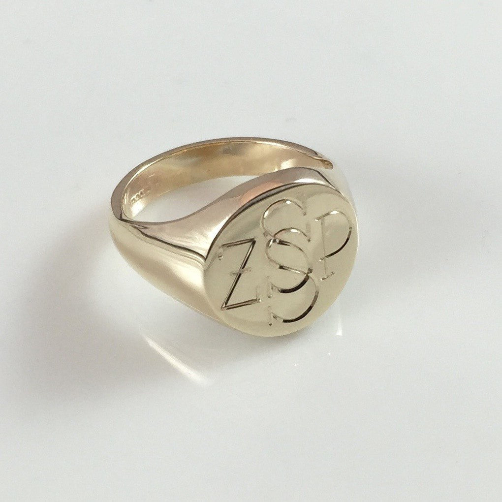 4 Initials Engraved  13mm Round  -  18 Carat Yellow Gold Signet Ring