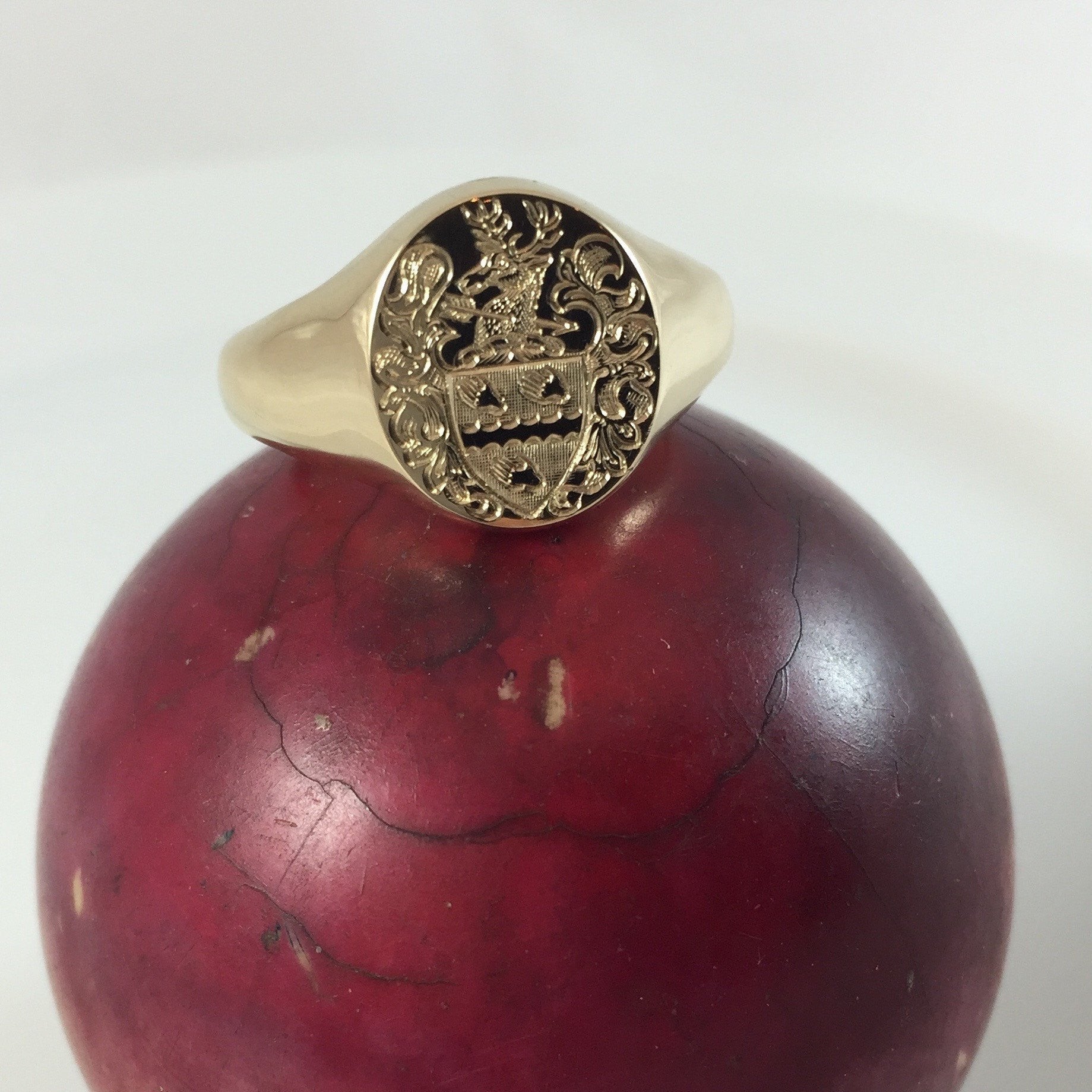 Family Coat of Arms Surface Engraved 14mm x 12mm  -  9 Carat Yellow Gold Signet Ring