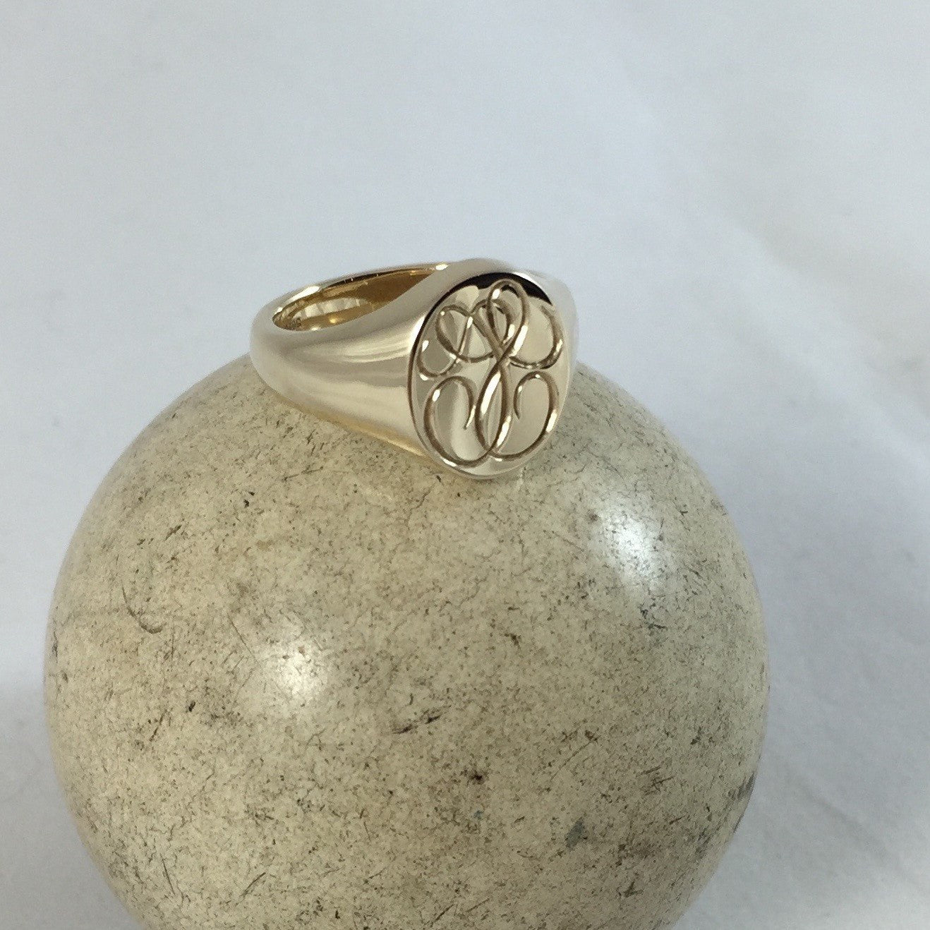 2 Initials Seal Engraved  14mm x 12mm -  9 Carat Yellow Gold Signet Ring