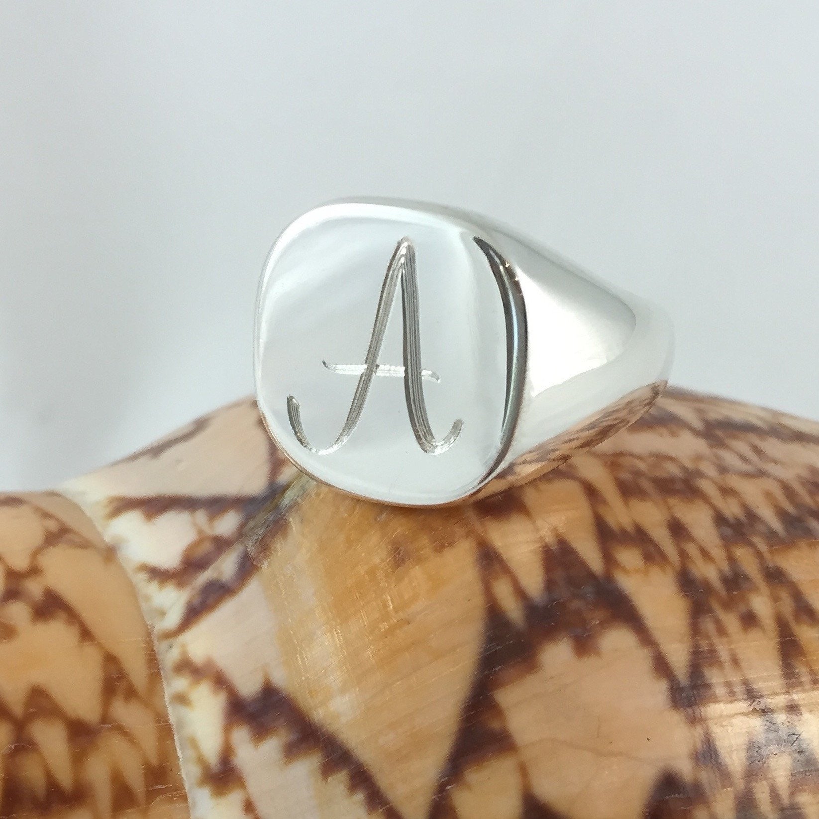 1 Initial Engraved  16mm x 16mm  - Sterling Silver Signet Ring