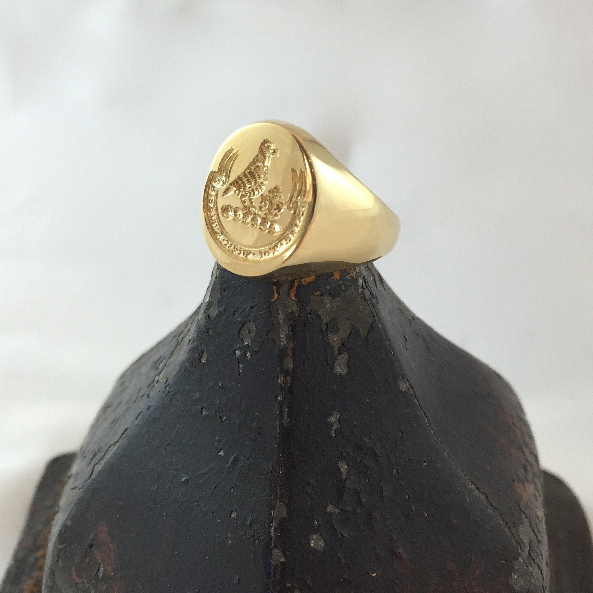 Family Crest Seal Engraved 16mm x 13mm  -  18 Carat Yellow Gold Signet Ring