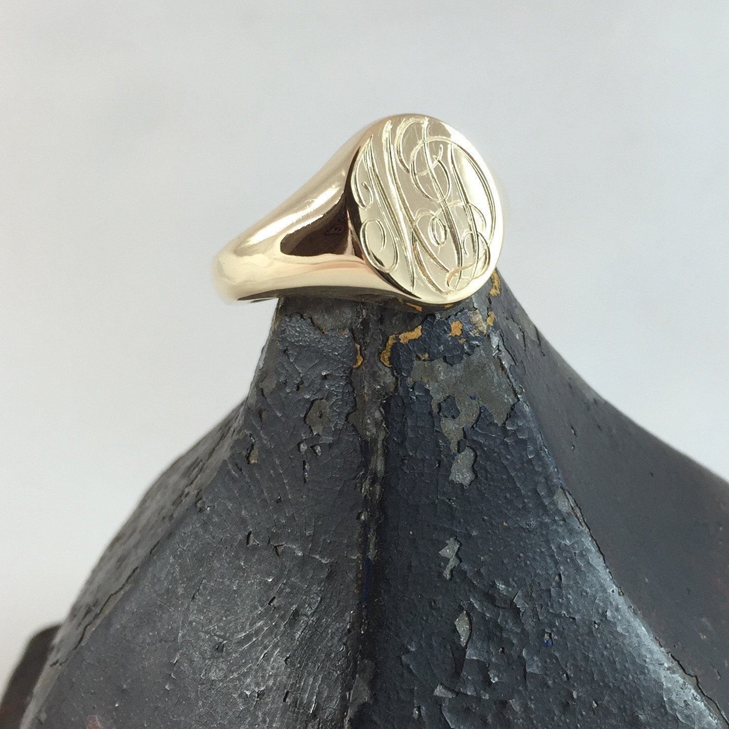 3 Initial's Engraved  13mm x 11mm  -  18 Carat Yellow Gold Signet Ring