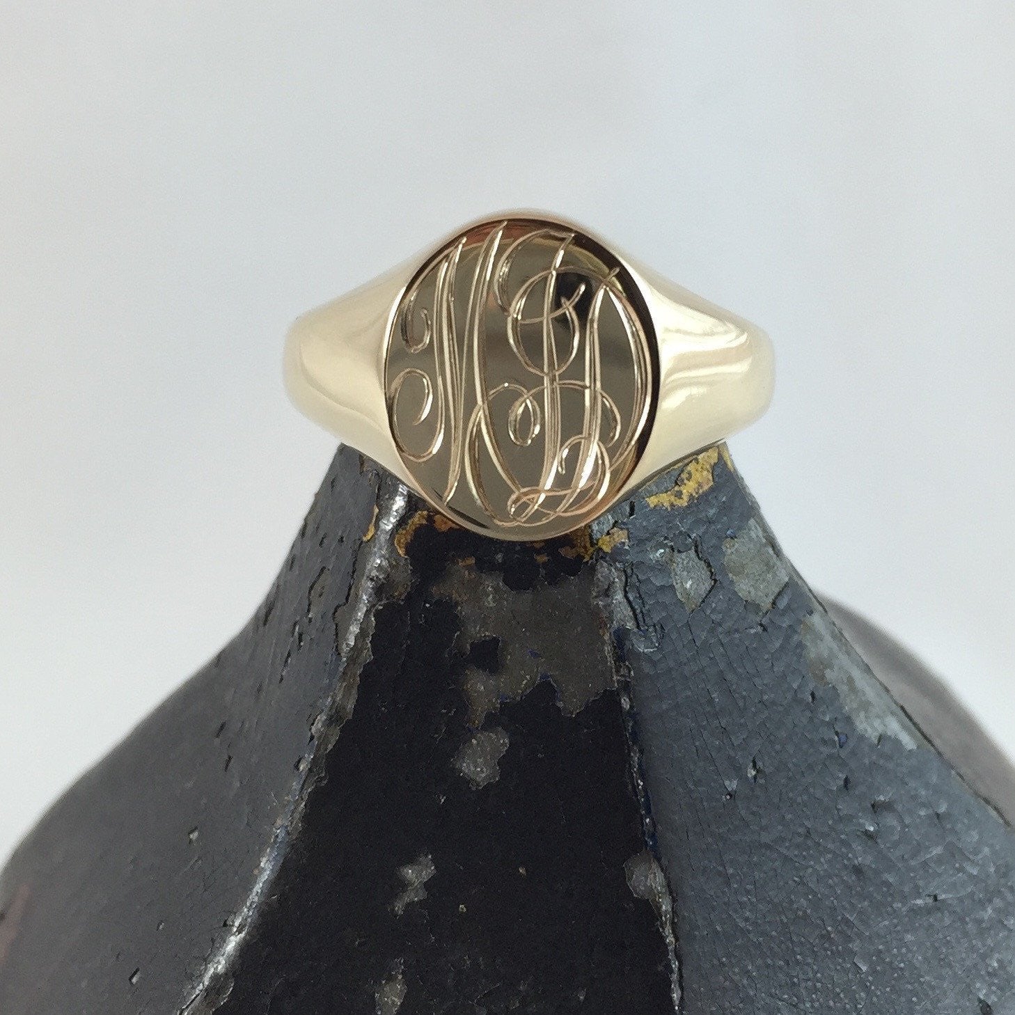 3 Initial's Engraved  13mm x 11mm  -  18 Carat Yellow Gold Signet Ring