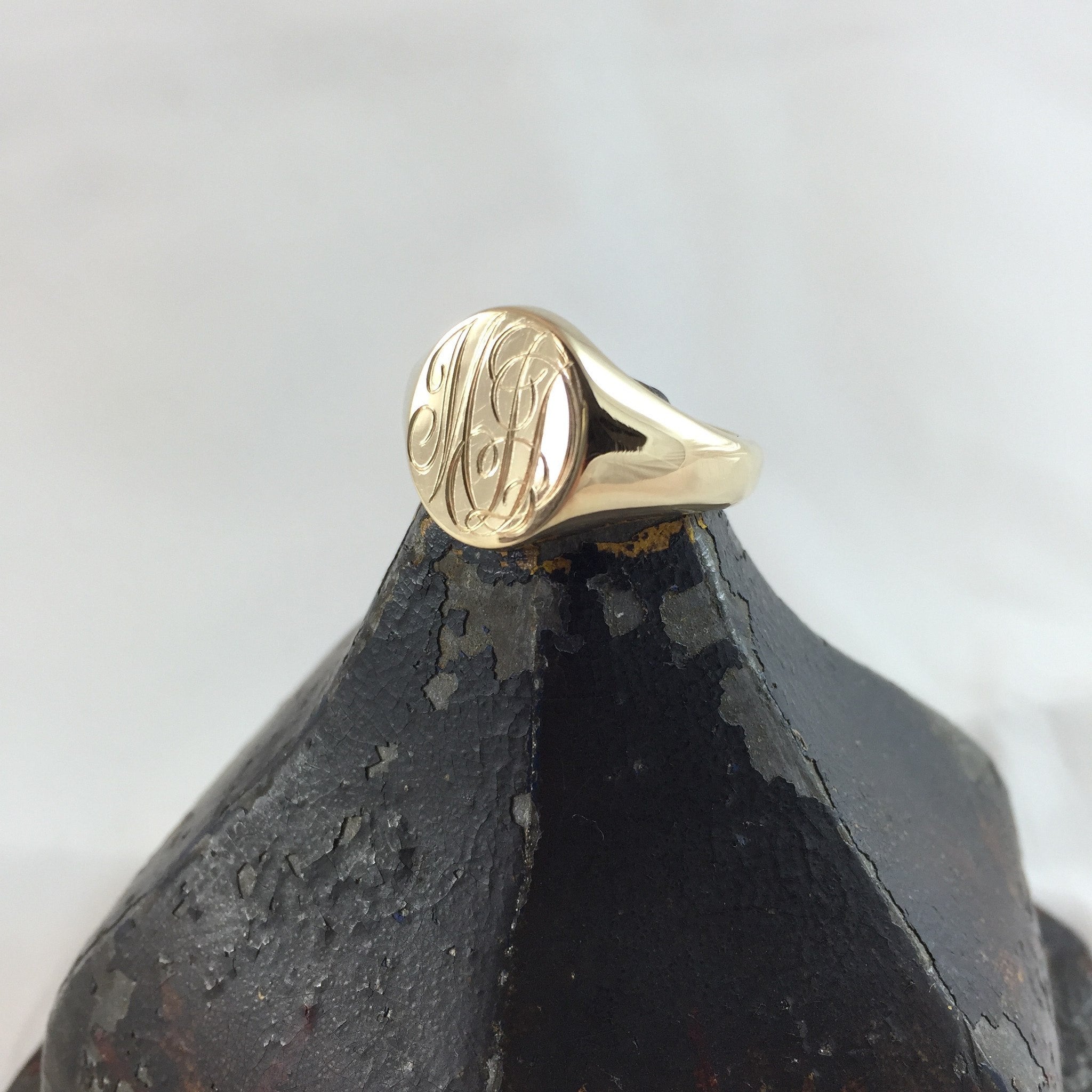 3 Initial's Engraved  13mm x 11mm  -  18 Carat Yellow Gold Signet Ring