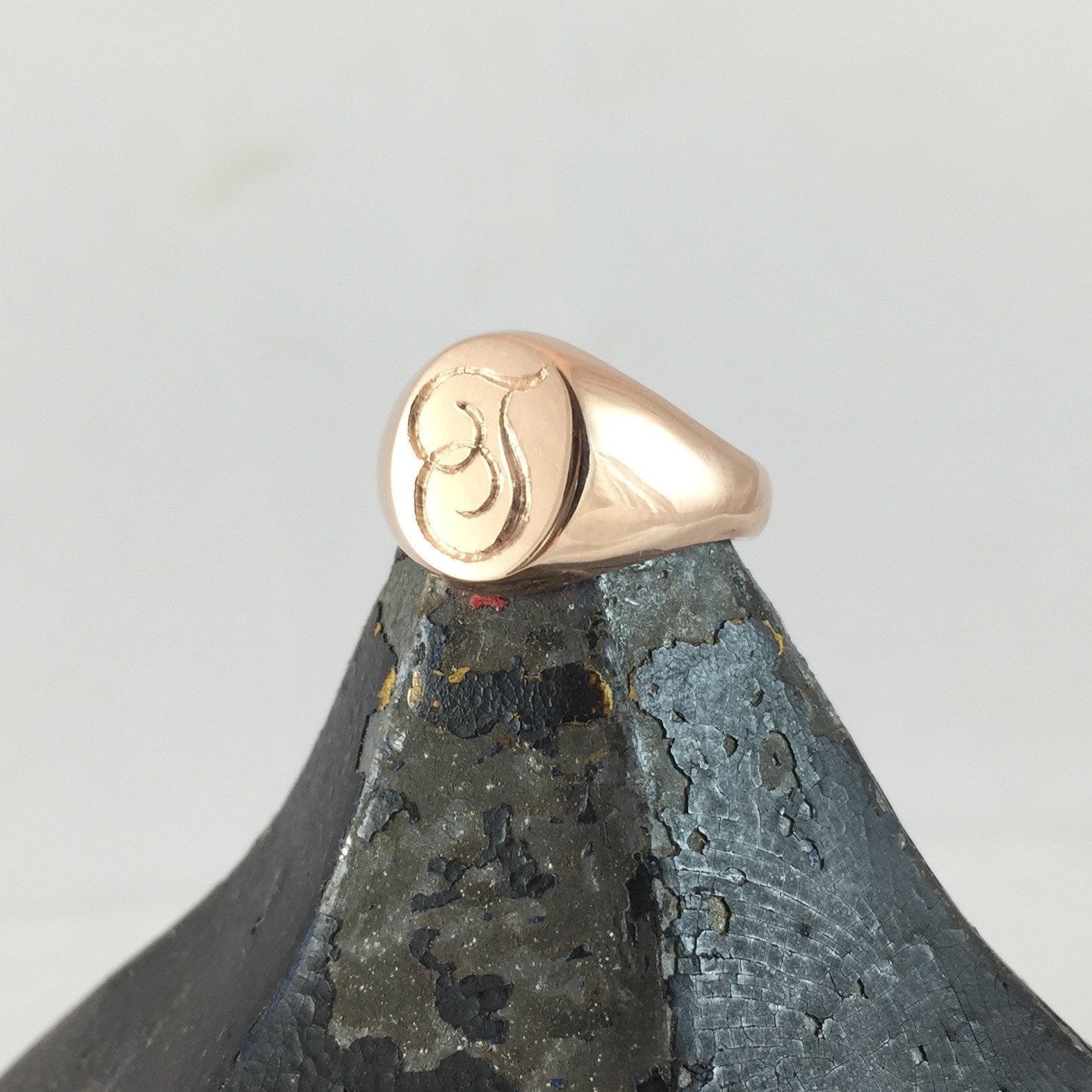 1-2 Initials Engraved  11mm x 9mm  -  9 Carat Rose Gold Signet Ring