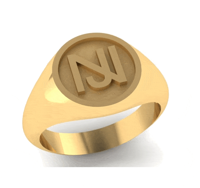 2 Initials Monogram Design 14mm Round  -  18 Carat Yellow Gold Signet Ring